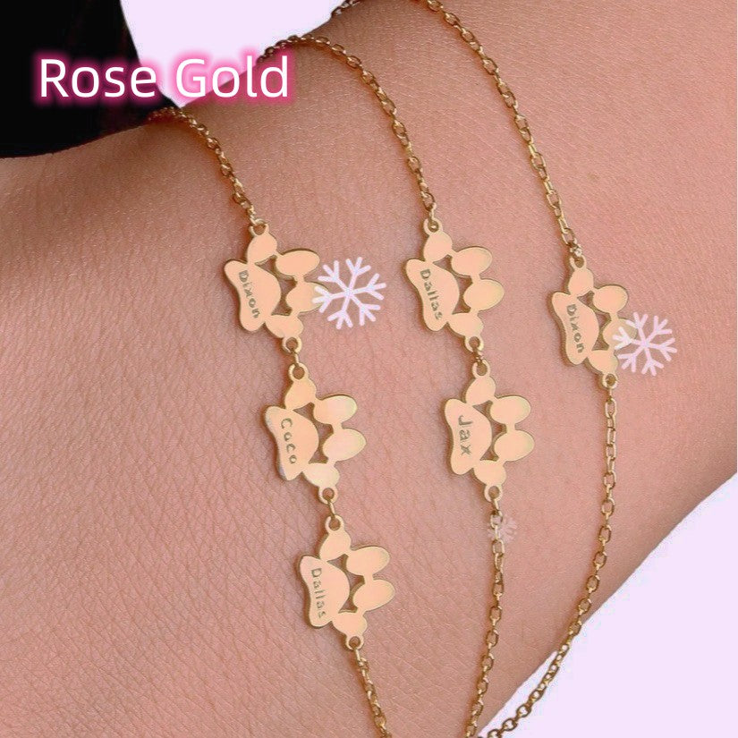 Brățări rose gold cu lăbuțe gravate cu nume